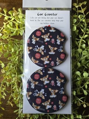 Car Coaster Set – Black Puppy Pattern